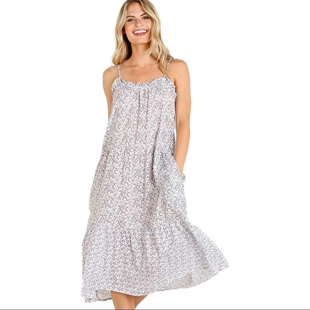 Lacausa Oakwood Floral Paisley Print Midi Dress in Ice Blue